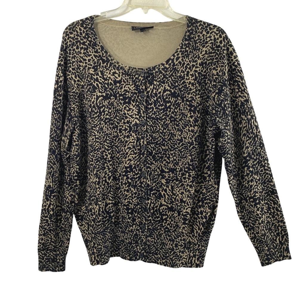 Lane Bryant Cardigan Women XL Leopard Animal Print Button Up Sweater Layering